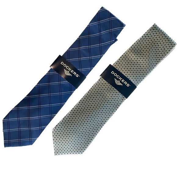 NEW—Dockers Neck Tie Bundle  Blue and White Diamond and Grey and Silver Diamond - Picture 1 of 1